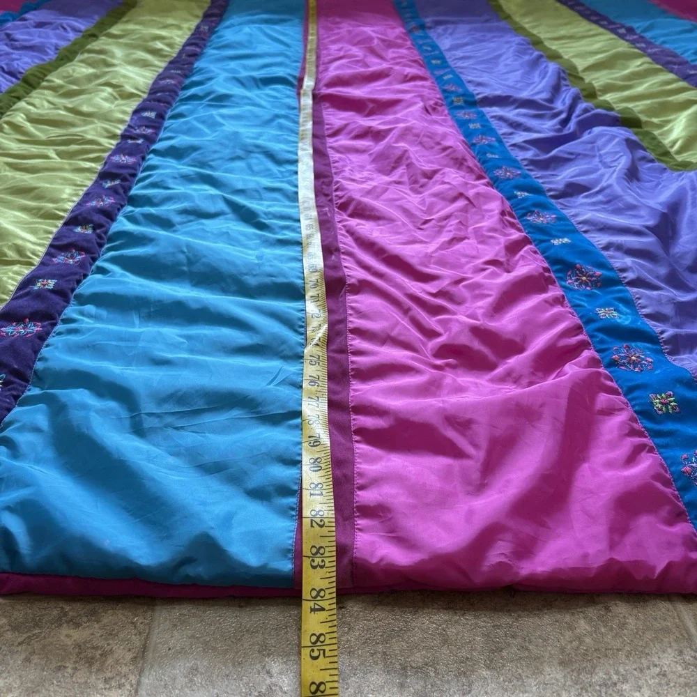 Y2K Millennial Seventeen Bed Comforter Pink Purple Blue Green Striped ~84x84 EUC